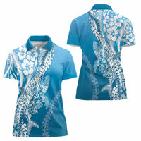 Hawaii Puakenikeni And Maile Lei Women Polo Shirt Blue Polynesian Shark Tattoo DT05 - Polynesian Pride