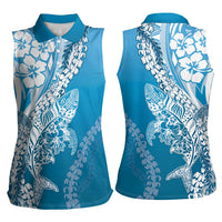 Hawaii Puakenikeni And Maile Lei Women Sleeveless Polo Shirt Blue Polynesian Shark Tattoo DT05 - Polynesian Pride