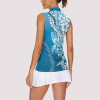 Hawaii Puakenikeni And Maile Lei Women Sleeveless Polo Shirt Blue Polynesian Shark Tattoo DT05 - Polynesian Pride