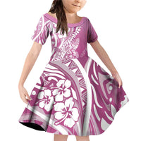 Hawaii Puakenikeni And Maile Lei Family Matching Off Shoulder Short Dress and Hawaiian Shirt Pink Polynesian Shark Tattoo DT05