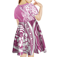 Hawaii Puakenikeni And Maile Lei Kid Short Sleeve Dress Pink Polynesian Shark Tattoo DT05 - Polynesian Pride