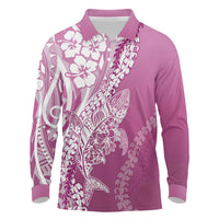 Hawaii Puakenikeni And Maile Lei Long Sleeve Polo Shirt Pink Polynesian Shark Tattoo DT05 Pink - Polynesian Pride