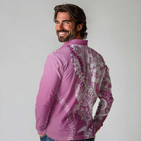 Hawaii Puakenikeni And Maile Lei Long Sleeve Polo Shirt Pink Polynesian Shark Tattoo DT05 - Polynesian Pride