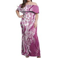 Hawaii Puakenikeni And Maile Lei Off Shoulder Maxi Dress Pink Polynesian Shark Tattoo DT05 Women Pink - Polynesian Pride