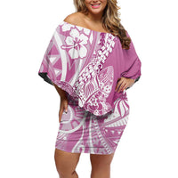 Hawaii Puakenikeni And Maile Lei Off Shoulder Short Dress Pink Polynesian Shark Tattoo DT05 Women Pink - Polynesian Pride