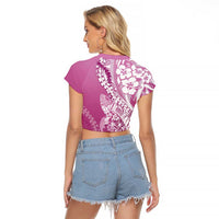 Hawaii Puakenikeni And Maile Lei Raglan Cropped T Shirt Pink Polynesian Shark Tattoo DT05 - Polynesian Pride