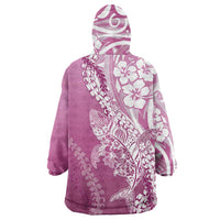 Hawaii Puakenikeni And Maile Lei Wearable Blanket Hoodie Pink Polynesian Shark Tattoo DT05 - Polynesian Pride