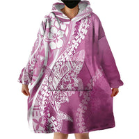 Hawaii Puakenikeni And Maile Lei Wearable Blanket Hoodie Pink Polynesian Shark Tattoo DT05 - Polynesian Pride