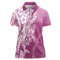 Hawaii Puakenikeni And Maile Lei Women Polo Shirt Pink Polynesian Shark Tattoo DT05 Female Pink - Polynesian Pride