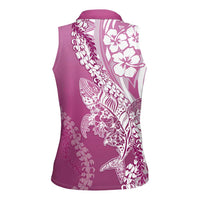 Hawaii Puakenikeni And Maile Lei Women Sleeveless Polo Shirt Pink Polynesian Shark Tattoo DT05 - Polynesian Pride