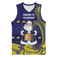 Tokelau Christmas Basketball Jersey Santa With Tuluma Xmas Tribal Waves DT05 Unisex Navy - Polynesian Pride