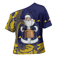 Tokelau Christmas Cross Shoulder Shirt Santa With Tuluma Xmas Tribal Waves DT05 - Polynesian Pride