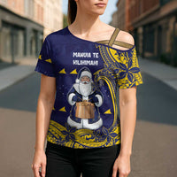 Tokelau Christmas Cross Shoulder Shirt Santa With Tuluma Xmas Tribal Waves DT05 - Polynesian Pride