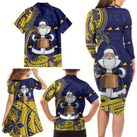 Tokelau Christmas Family Matching Long Sleeve Bodycon Dress and Hawaiian Shirt Santa With Tuluma Xmas Tribal Waves DT05 - Polynesian Pride
