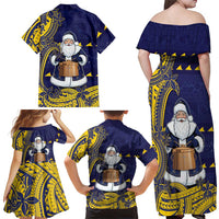 Tokelau Christmas Family Matching Off Shoulder Maxi Dress and Hawaiian Shirt Santa With Tuluma Xmas Tribal Waves DT05 - Polynesian Pride