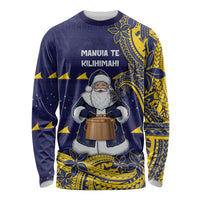 Tokelau Christmas Long Sleeve Shirt Santa With Tuluma Xmas Tribal Waves DT05 Unisex Navy - Polynesian Pride
