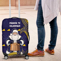 Tokelau Christmas Luggage Cover Santa With Tuluma Xmas Tribal Waves DT05 Navy - Polynesian Pride