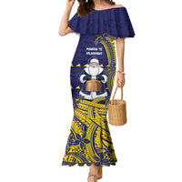 Tokelau Christmas Mermaid Dress Santa With Tuluma Xmas Tribal Waves DT05 Women Navy - Polynesian Pride