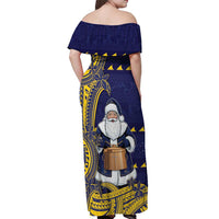 Tokelau Christmas Off Shoulder Maxi Dress Santa With Tuluma Xmas Tribal Waves DT05 - Polynesian Pride
