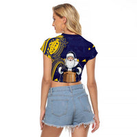 Tokelau Christmas Raglan Cropped T Shirt Santa With Tuluma Xmas Tribal Waves DT05 - Polynesian Pride