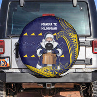 Tokelau Christmas Spare Tire Cover Santa With Tuluma Xmas Tribal Waves DT05 Navy - Polynesian Pride
