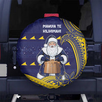 Tokelau Christmas Spare Tire Cover Santa With Tuluma Xmas Tribal Waves DT05 No hole Navy - Polynesian Pride