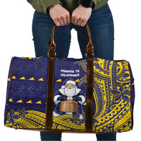 Tokelau Christmas Travel Bag Santa With Tuluma Xmas Tribal Waves DT05 Navy - Polynesian Pride