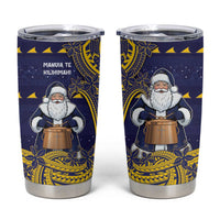 Tokelau Christmas Tumbler Cup Santa With Tuluma Xmas Tribal Waves DT05 Navy - Polynesian Pride