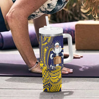 Tokelau Christmas Tumbler With Handle Santa With Tuluma Xmas Tribal Waves - Polynesian Pride