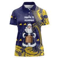 Tokelau Christmas Women Polo Shirt Santa With Tuluma Xmas Tribal Waves DT05 Female Navy - Polynesian Pride