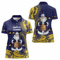 Tokelau Christmas Women Polo Shirt Santa With Tuluma Xmas Tribal Waves - Polynesian Pride