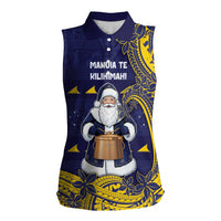 Tokelau Christmas Women Sleeveless Polo Shirt Santa With Tuluma Xmas Tribal Waves DT05 Female Navy - Polynesian Pride
