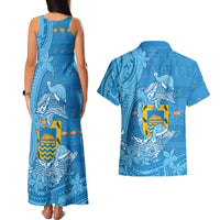 Tuvalu Christmas Couples Matching Tank Maxi Dress and Hawaiian Shirt Dolphins Santa Xmas Tribal Waves DT05 - Polynesian Pride