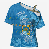 Tuvalu Christmas Cross Shoulder Shirt Dolphins Santa Xmas Tribal Waves - Polynesian Pride