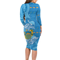 Tuvalu Christmas Family Matching Long Sleeve Bodycon Dress and Hawaiian Shirt Dolphins Santa Xmas Tribal Waves DT05 - Polynesian Pride