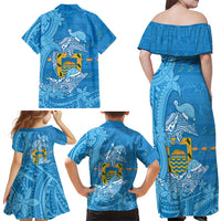 Tuvalu Christmas Family Matching Off Shoulder Maxi Dress and Hawaiian Shirt Dolphins Santa Xmas Tribal Waves DT05 - Polynesian Pride