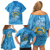Tuvalu Christmas Family Matching Off Shoulder Short Dress and Hawaiian Shirt Dolphins Santa Xmas Tribal Waves DT05 - Polynesian Pride
