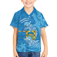 Tuvalu Christmas Family Matching Summer Maxi Dress and Hawaiian Shirt Dolphins Santa Xmas Tribal Waves DT05 Son's Shirt Blue - Polynesian Pride