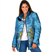 Tuvalu Christmas Padded Jacket Dolphins Santa Xmas Tribal Waves DT05 Women Blue - Polynesian Pride