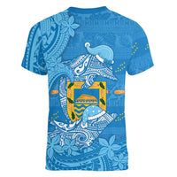Tuvalu Christmas Women V-Neck T-Shirt Dolphins Santa Xmas Tribal Waves DT05 - Polynesian Pride