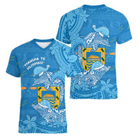 Tuvalu Christmas Women V-Neck T-Shirt Dolphins Santa Xmas Tribal Waves DT05 - Polynesian Pride