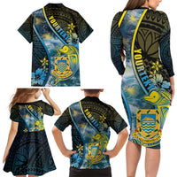 Personalised Tuvalu Family Matching Long Sleeve Bodycon Dress and Hawaiian Shirt Dolphin On The Waves DT05 - Polynesian Pride