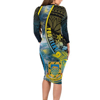Personalised Tuvalu Family Matching Long Sleeve Bodycon Dress and Hawaiian Shirt Dolphin On The Waves DT05 - Polynesian Pride