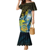 Personalised Tuvalu Family Matching Mermaid Dress and Hawaiian Shirt Dolphin On The Waves DT05 Mom's Dress Blue - Polynesian Pride
