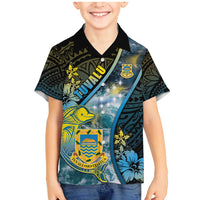 Personalised Tuvalu Family Matching Mermaid Dress and Hawaiian Shirt Dolphin On The Waves DT05 Son's Shirt Blue - Polynesian Pride