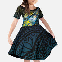Personalised Tuvalu Family Matching Tank Maxi Dress and Hawaiian Shirt Dolphin On The Waves DT05 Daughter's Dress Blue - Polynesian Pride