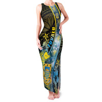 Personalised Tuvalu Family Matching Tank Maxi Dress and Hawaiian Shirt Dolphin On The Waves DT05 Mom's Dress Blue - Polynesian Pride