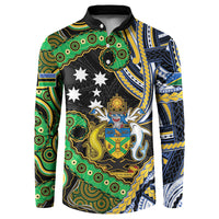 South Sea Islanders And Solomon Islands Button Sweatshirt Solomons Coat Of Arms And Southern Cross DT05 Black - Polynesian Pride