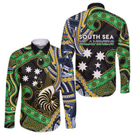 South Sea Islanders And New Caledonia Family Matching Mermaid Dress and Hawaiian Shirt Nautilus Shell Southern Cross Tribal Pattern DT05 Dad's Shirt - Long Sleeve Black - Polynesian Pride