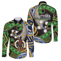 South Sea Islanders And Vanuatu Family Matching Short Sleeve Bodycon Dress and Hawaiian Shirt Boar Tusk Warrior Southern Tribal Pattern DT05 Dad's Shirt - Long Sleeve Black - Polynesian Pride